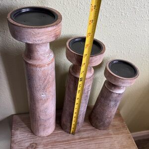Elegant Wooden Candle Holder Trio